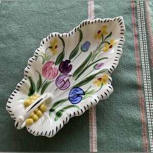 Vintage Blue Ridge Hand Painted Floral Leaf Dish